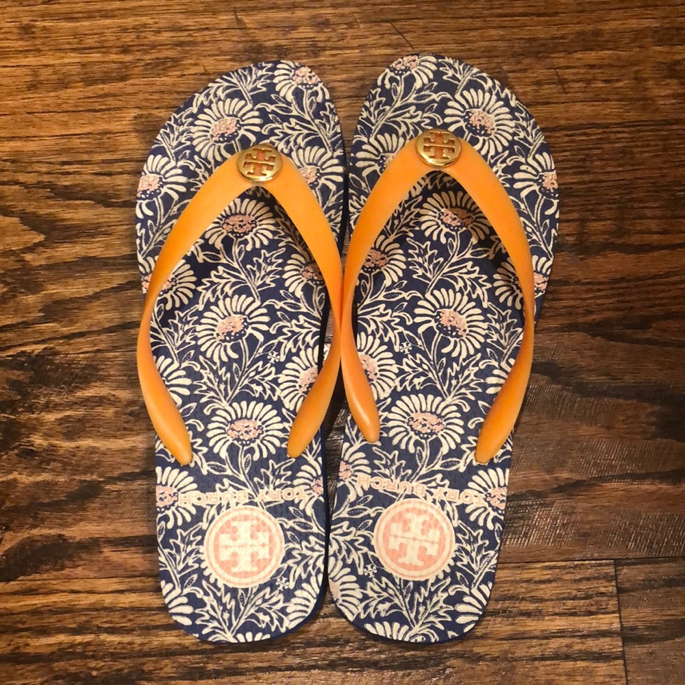 Tory Burch floral flip flops